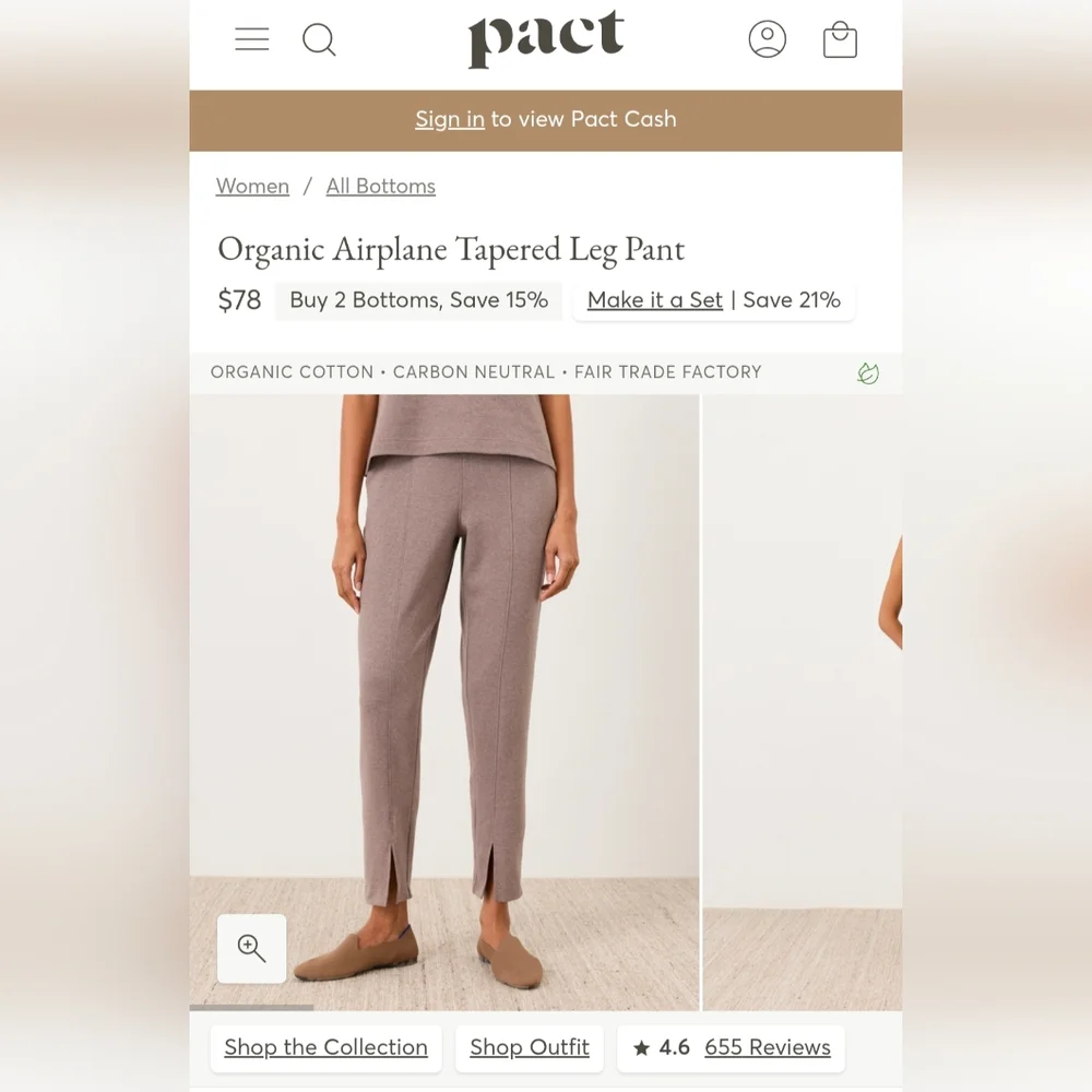 Women's Pact Organic Airplane Tapered Leg Pant Brown - Picture 9 of 9